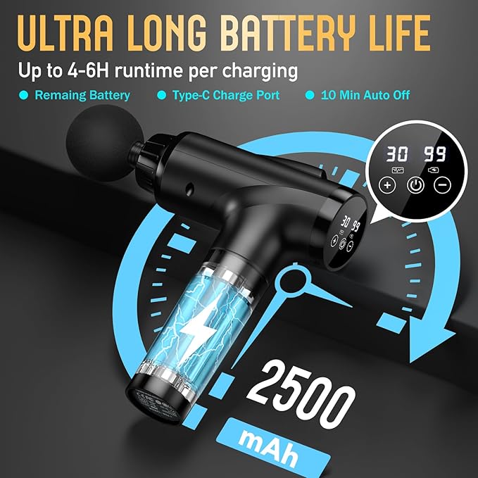 Massage Gun Deep Tissue Handheld Electric Muscle Massager High Intensity Percussion Massage Device for Pain Relief with 9 Attachments &amp 30 Speed(Black