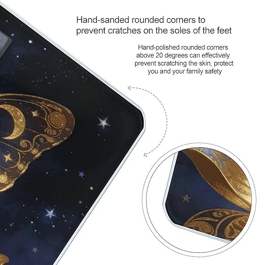 Golden Retro Fantasy Starry Moon Butterfly Weight ScaleClear LED Display Bathroom Digital Weighing ScaleTempered Glass Digital Bathroom Scale for Body Weight Capacity Up to 400 Lbs