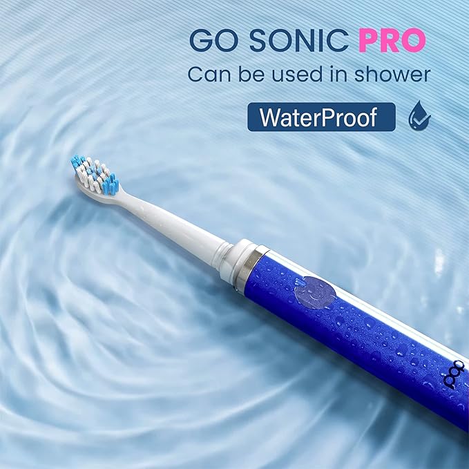 Pop Sonic Ultimate Pro Rechargeable Toothbrush (Navy) - 40000 Strokes/Min Dupont Nylon Bristles Quadrant Pacer &amp Timer for Teens &amp Adults