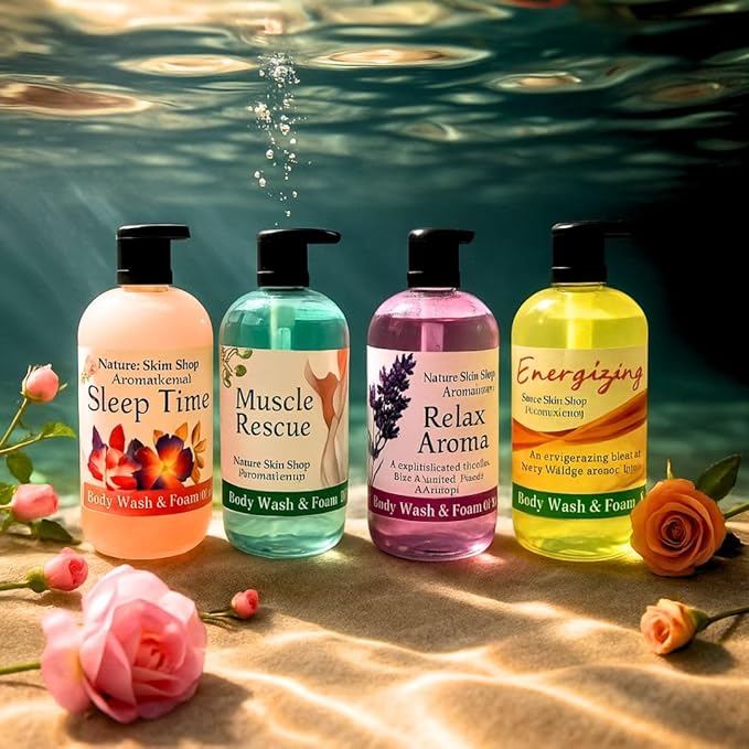 Nature Skin Shop Muscle Rescue Shower &amp Bath Gel - 16.5 Ounces - Cooling Aromatherapy Body Wash with Eucalyptus Peppermint &amp Menthol for a Revitalizing Post-Workout Cleanse