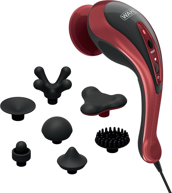 Wahl Clipper Deluxe Heated Therapy Corded Handheld Rotary Massage Kit 8 Unique Attachments for Back Neck Leg Hand Massage FSA Eligible Model 4344