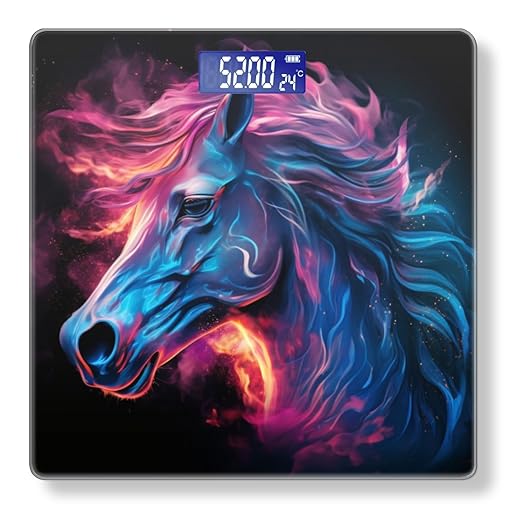 Digital Scale for Body Weight Highly Precision Bathroom Weight Scale 400 lbs with Backlit Display Personalized Scale for Home-Elegant Colorful Horse Head with Flowing Mane