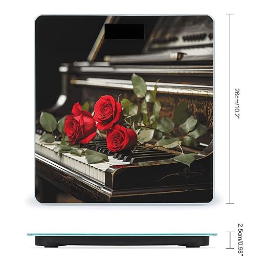 Red Rose on Piano Bathroom Scale Ultra-Bright Liquid Crystal Screen Weight Scale Accurate Bathroom Body Scales for Body Weight Bathroom Pet Home Bedroom Gift-Giving