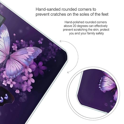 Beautiful Purple Butterfly Art Bathroom Scale for Body Weight 400 Lb Weight Scale with High Precision Sensors Tempered Glass Highly Accurate Digital Weighing Machine for People