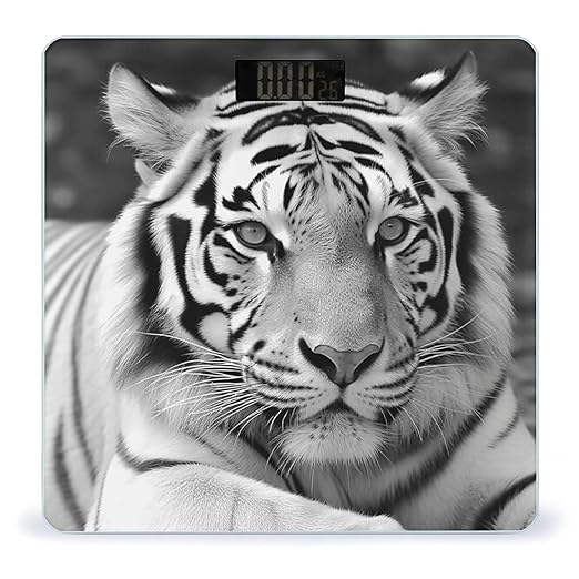 Black White Tiger Bathroom Scale for Body Weight LCD Display Digital Bathroom Scale Tempered Glass Bathroom Weight Scales Fashion Smart Scales for Home Bedroom 400 Lb