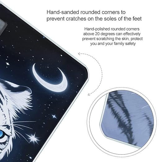 Tiger and Moon Scale for Body Weight Safe Rounded Corners Tempered Glass Digital Bathroom Scale LED Display 400lb Capacity Weight Scales with High Precision Sensors