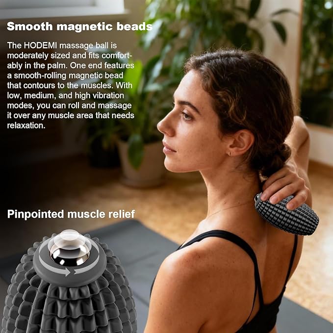 HODEMI Vibrating Massage Ball Roller with Rolling Head for Foot &amp Muscle Relaxation Electric Massage Ball with 3 Speeds for Myofascial Release Sports Recovery Yoga &amp Fitness (Black)