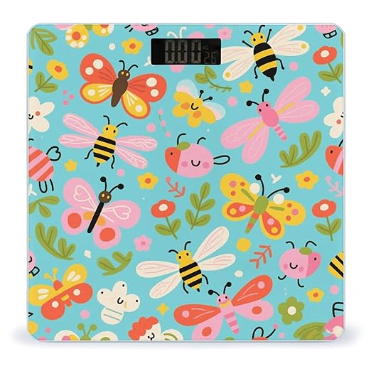 Insect Pattern Weight Scale Large Digital Bathroom Scales with Bright LED Display Non Slip Digital Scale and Step On Fashion Weighing Machine for Body