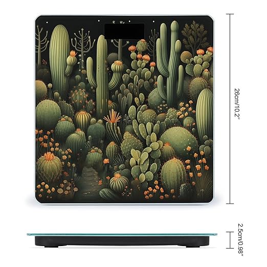 Green Cactus Weight Scale Large Bathroom Scales Digital Weight with Bright LED Display Non Slip Automatic Weighing Scale Fashion Weighing Machine for Body