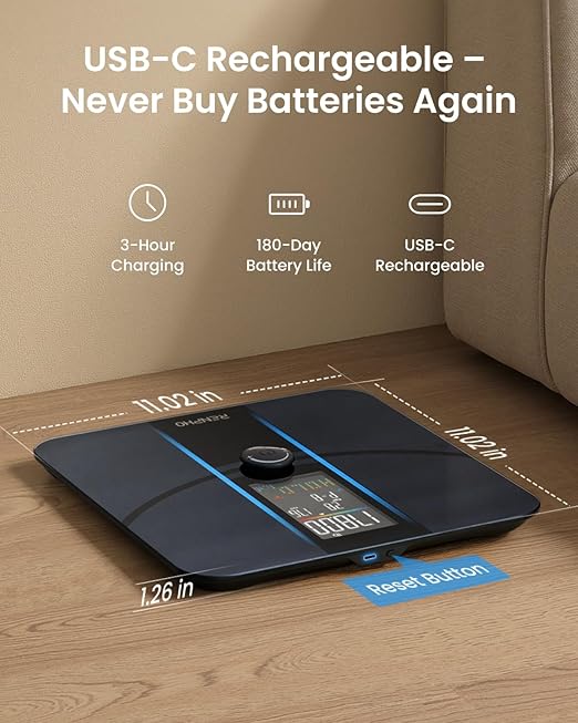RENPHO Smart Scale for Body Weight Body Fat Scale for BMI Body Fat Muscle Mass High Accurate Bathroom Scale with Large VA Dispaly 18 Body Composition 400lb ELIS 3X
