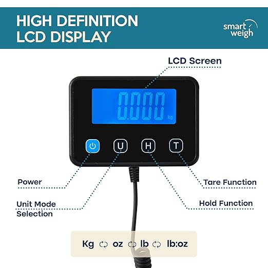 Smart Weigh Digital Postal Shipping Scale Heavy Duty Wide Platform 440 lb Capacity 2 oz Readability Hold &amp Tare Function Includes Batteries &amp USB-C