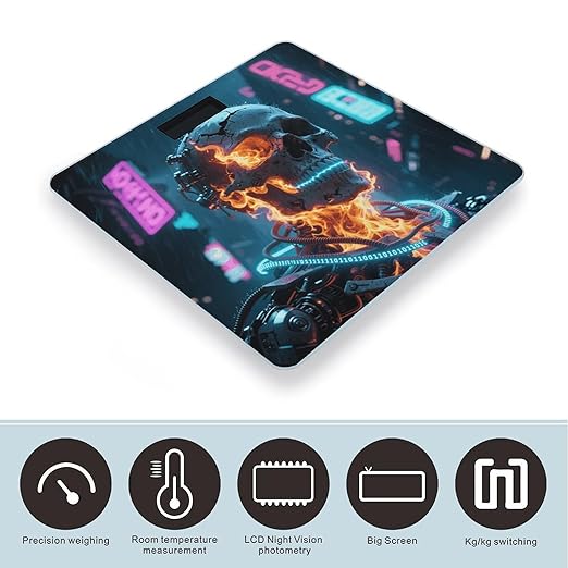 Skull with Burning Scale for Body Weight Sturdy Tempered Glass Weighing Scales with LCD Display Accurate Digital Bathroom Scale Convenient Body Fat Smart Scales Easy Read