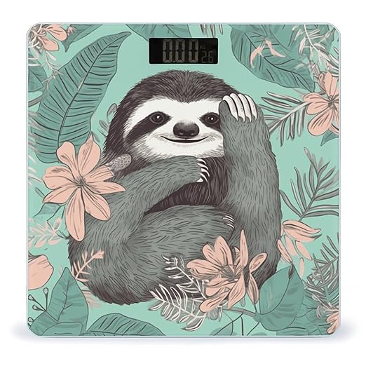 Animal Sloth Mint Green Digital Bathroom Scale for Body Weight Weighing Scale with Backlit LCD Display High Precision Measurements &amp Measures Weight Up to 180kg
