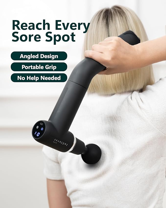 Massage Gun with Detachable Extension Handle for Deep Tissue Muscle Massage – Handheld Back &amp Shoulder Percussion Heated Massager for Men &amp Women. Professional Pain Relief Massage Tool.