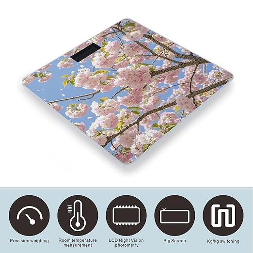 Cherry Blossom Scale for Body Weight Highly Accurate Digital Bathroom Body Scale Digital Bathroom Scales for People Anti-Slip Large LCD Display Smart Scales
