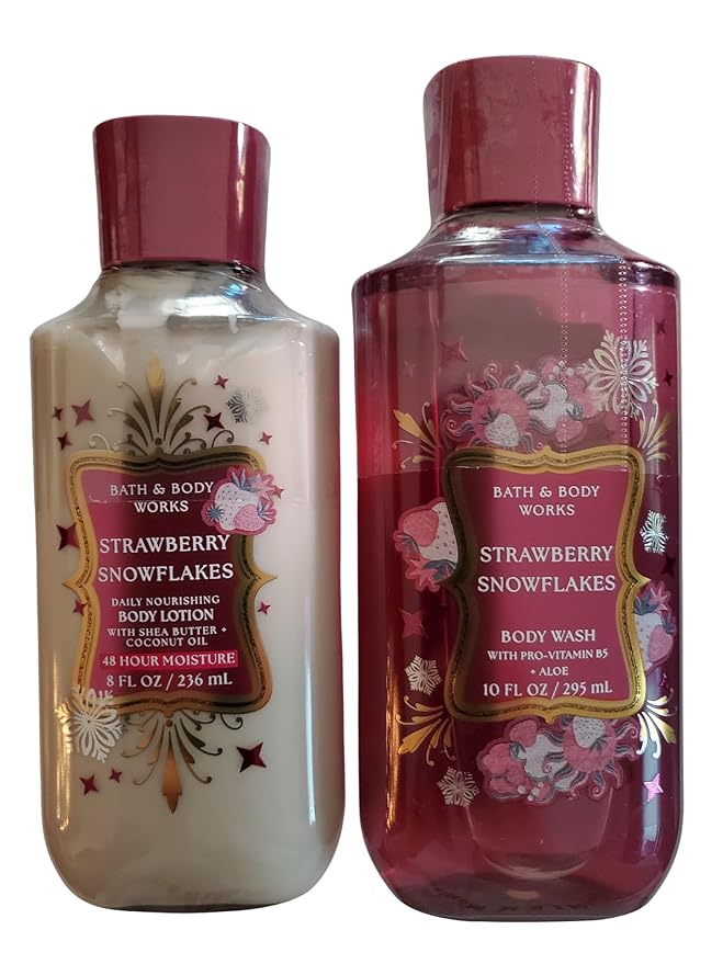 Bath &amp Body Works Women's Strawberry Snowflakes Body Lotion and Body Gel Wash 2 Piece Set