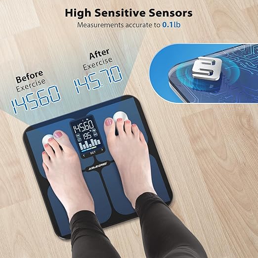 ABLEGRID Smart Bathroom Scale for Body Weight Digital Body Fat Scale with LED Column Trend Display BMIMuscle MassBody Type Accurate Home Weighing Scale for People with APP-Free Mode 400lb