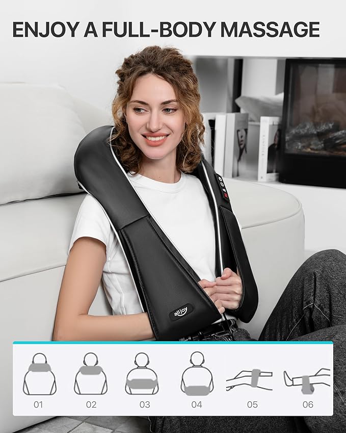 ALLJOY Neck Massager for Pain Relief Deep Tissue with Heat HSA 3D Kneading Shiatsu Neck and Back Massager for Shoulder Full Body Home Office Car Use FSA Birthday Gifts for Mom Men Dad Women