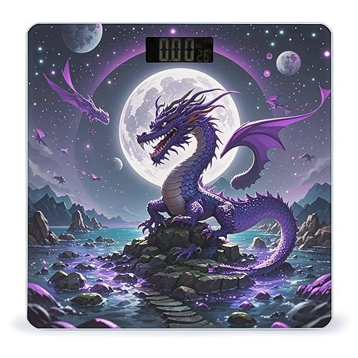 Purple Dragon Moon Scale for Body Weight Highly Accurate Digital Bathroom Electronic Weighing Machine for People LCD Display Large Size Tempered Glass for Safe Home Use