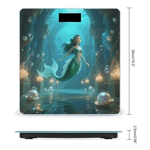 Mermaid in Underwater Palace Weight Scale Cute Bathroom Scale for Body Highly Accurate Digital Weighing Machine for People Compact LCD Display Scales with Sturdy Toughened Glass Scales