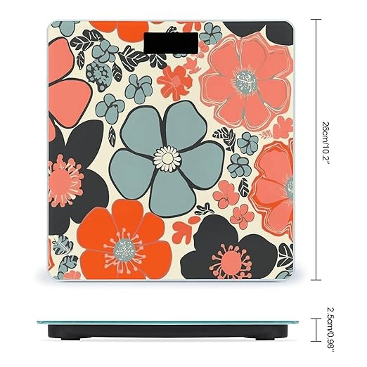 Retro Floral Scale for Body Weight Anti-Slip Digital Bathroom Scale Sturdy Toughened Glass Weighing Scales High Precision Safe Rounded Corners Smart Scales