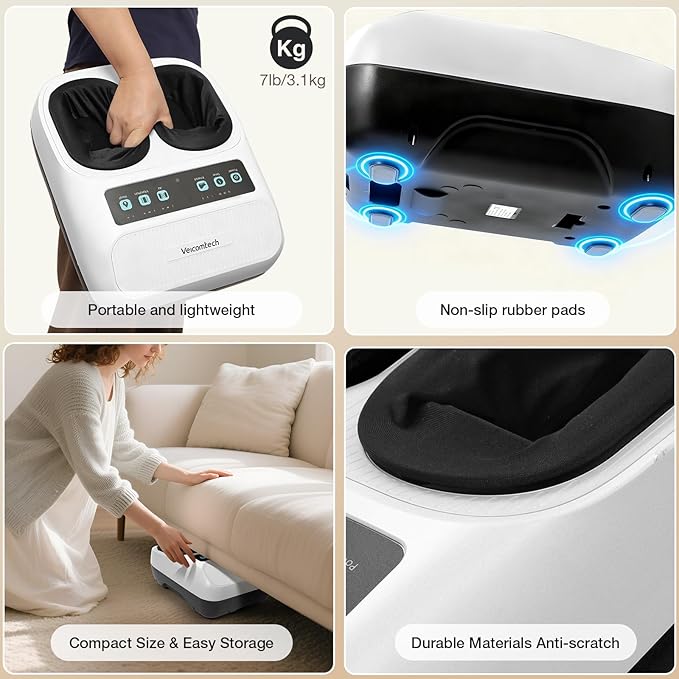 Foot Massager with Heat Electric Foot Massager Machine for Plantar Fasciitis Neuropathy with Remote Control Adjustable Vibration and Compression (White)