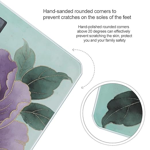 Green Peaks and Purple Flowers Smart Scale for Body Weight Digital Bathroom Scale Toughened Glass Weight Scale with Large LCD Backlight Display High Precision Scales Weighing Machine