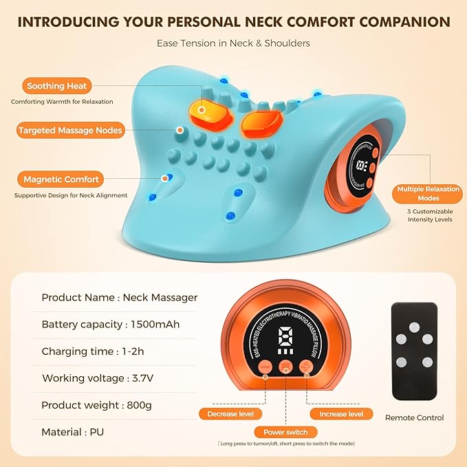 Neck Massager 2026 New Upgrade 3 in 1 Portable Massager with Heat &ampComfortable Stretching–Adjustable Intensity for Neck &amp Shoulder Relaxation at HomeOfficeTravel