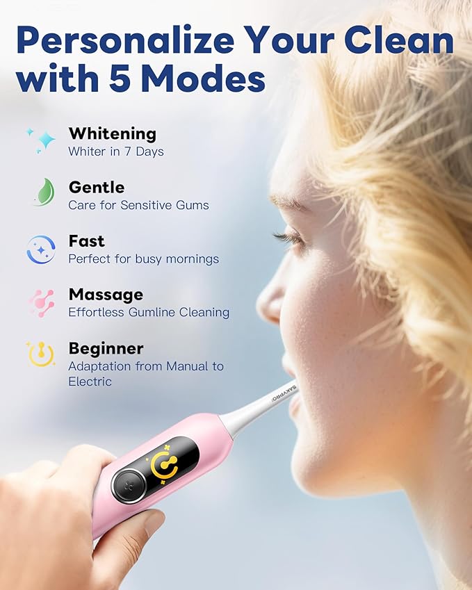AI Electric Toothbrush w/ 6 Brush Heads Smart Sonic Toothbrush for Adults Kids Teens 150-Day Rechargeable Battery Whitening Real-Time Brushing Map Travel Case (G5S)