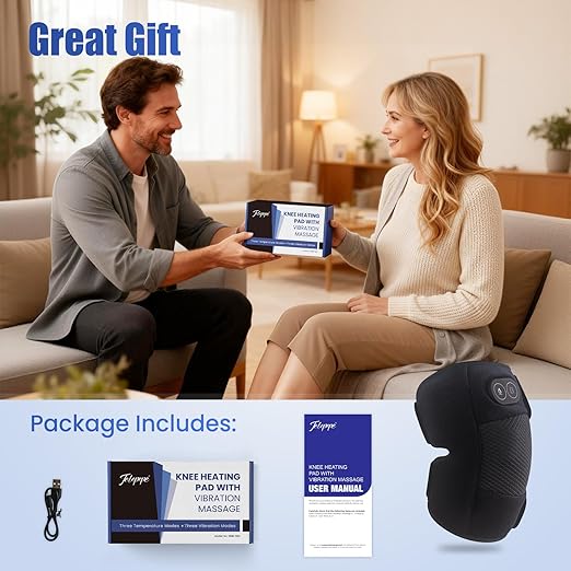 Knee Massager Cordless Knee Heating Pad for Knee Pain Relief Heated Knee Brace with Heat and Vibration Massage 30 Minutes Auto-off Gifts for Seniors Women Men(Single)