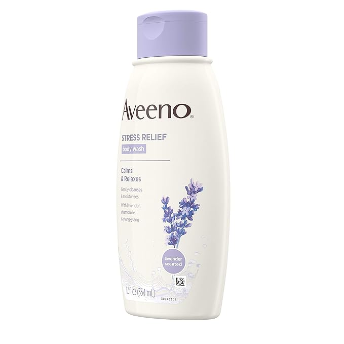 Aveeno Stress Relief Body Wash with Soothing Oat Lavender Chamomile &amp Ylang-Ylang Essential Oils Hypoallergenic Dye-Free &amp Soap-Free Calming Body Wash 12 fl. Oz (Pack of 3)