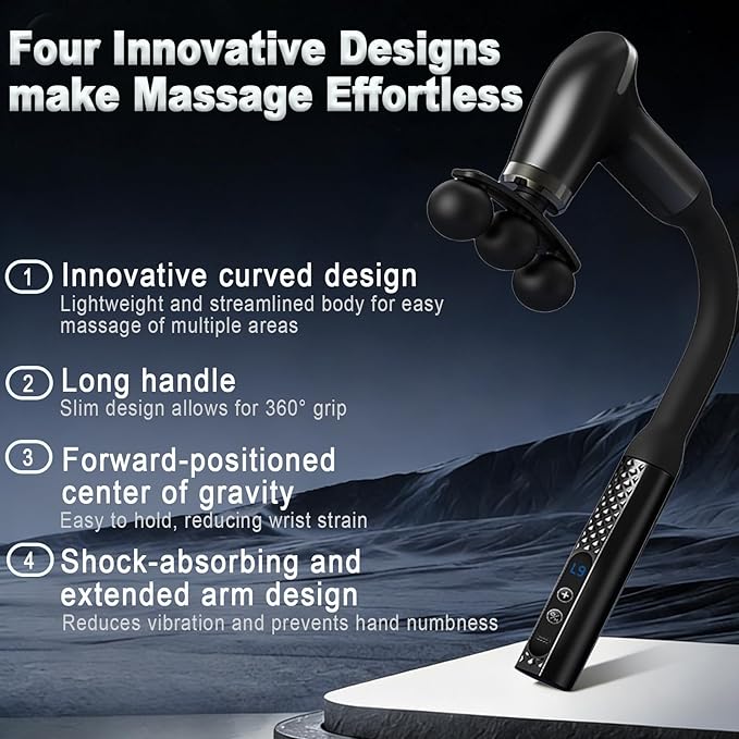 Massage Gun with Upgraded Extension Handle Massage Gun Deep Tissue - Back Massager for Pain Relief Deep Tissue Muscles/Neck/Shoulders/Waist/Legs Massager 5 Replaceable Heads &amp 9 Speed Levels(Bl