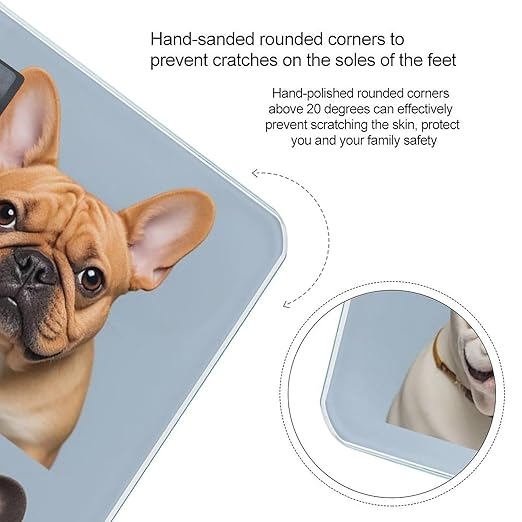 French Bulldog Scale for Body Weight Digital Bathroom Scale Toughened Glass High Precision Scales for Body Weight with Large LCD Backlight Display Weight Scales