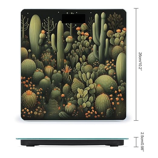 Green Cactus Scale for Body Weight Anti-Slip Tempered Glass Digital Bathroom Scales Clear LCD Display Weighing Scale Safe Rounded Corners Smart Scales