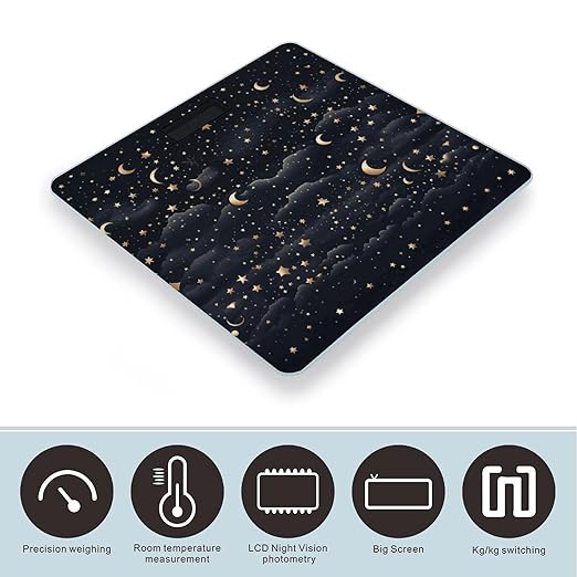 Digital Bathroom Scale for Body Weight Scale with Bright LCD Display High Accuracy Step-On Technology Auto On/Off Stars and Moon on Dark Background Digital Scales 400 Lbs /180kg