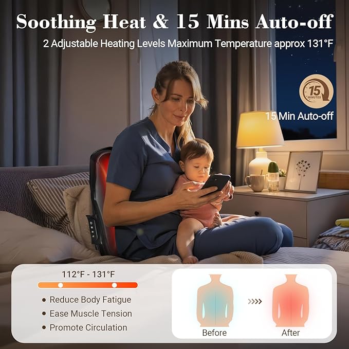 Cordless Low Back Massger with Heat - 4D Kneading Lower Back Massager for Pain Relief Deep Tissue Portable Shiatsu Massager for Back Waist