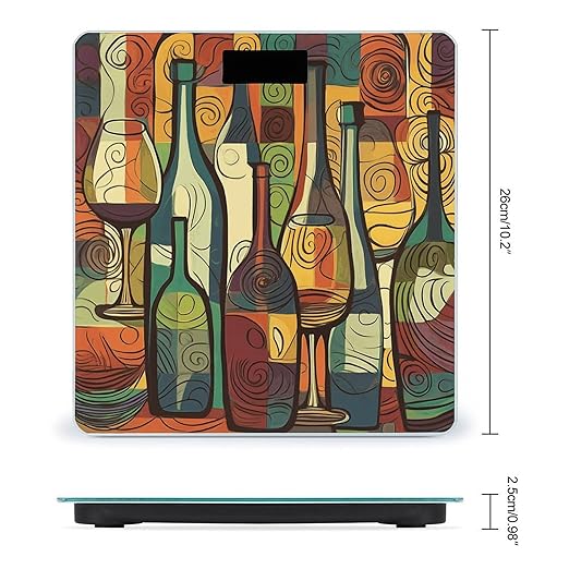 Wine Bottle Art Bathroom Scale Rounded Smart Scale for Body Weight Automatic Power On/Off Weight Scales Accurate Bathroom Digital Scales for Pet Home Bedroom Kitchen