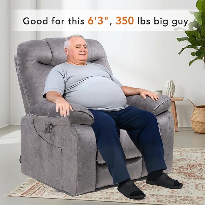 EONIX Oversized Wide Big Man Power Lift Recliner Chair for Elderly with Heat and Massage 400lbs Dual Motor Lay Flat Electirc Lift Chair with Extended Footrest SLRY008063 Grey
