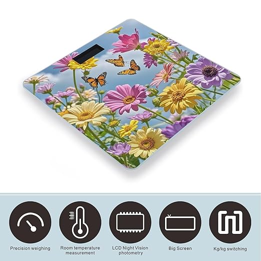 Flowers and Butterflies Scale for Body Weight Highly Accurate Digital Bathroom Body Scale Digital Bathroom Scales for People Anti-Slip Large LCD Display Smart Scales
