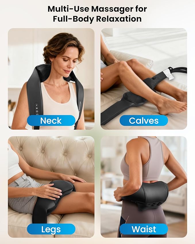 COMFIER Shiatsu Neck Massager with Heat Cordless Neck and Shoulder Massager for Pain Relief Deep Tissue Graphene Heating 4D Kneading Massage Pillow -Black