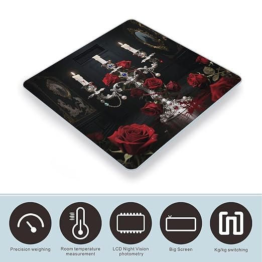 Silver Candelabra Blood Rose Weight Scale Cute Bathroom Scale for Body Highly Accurate Digital Weighing Machine for People Compact LCD Display Scales with Sturdy Toughened Glass Scales