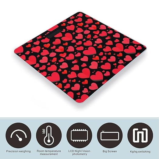 Women's Digital Bathroom Weighing Scale Automatic Switch Energy Saving Scale Smart Scale for Body Weight Valentine's Day Elegant Red Love Heart Black