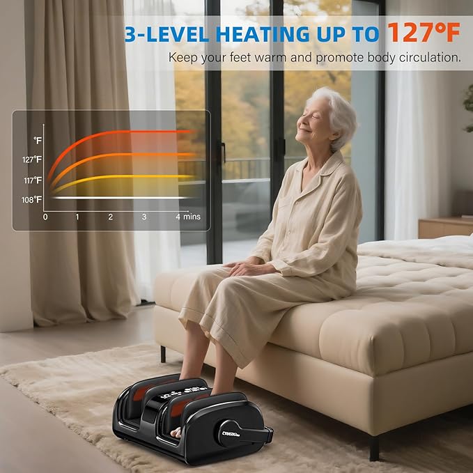 HSA Store FSA Eligible Foot Massager with Heat 3 Heating Therapy 5 Intensity Deep Kneading Rolling for Calf-Feet-Arm Circulation Plantar Fasciitis and Pain Relief