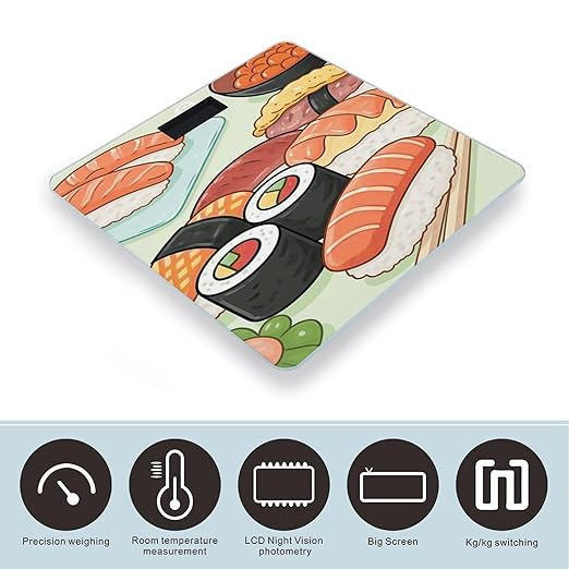 Cute Sushi Weight Scale Cute Bathroom Scale for Body Highly Accurate Digital Weighing Machine for People Compact LCD Display Scales with Sturdy Toughened Glass Scales