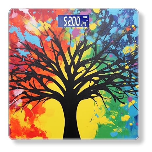 Digital Scale for Body Weight Highly Precision Bathroom Weight Scale 400 lbs with Backlit Display Personalized Scale for Home-Black Tree Silhouette Against Vibrant Rainbow Background