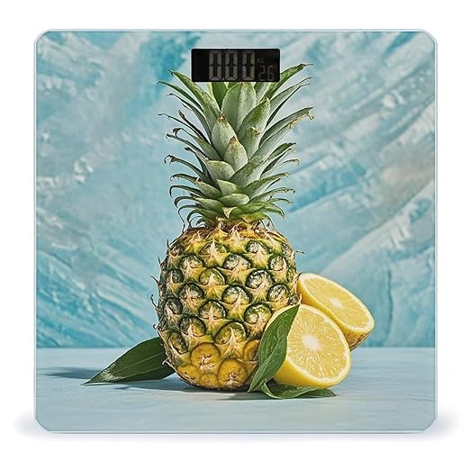 Fresh Pineapple Bathroom Scale for Body Weight Bathroom Weighing Scales with Back Lit LED Display Sturdy Tempered Glass Body Weight Bathroom Scale 400lb Weighing