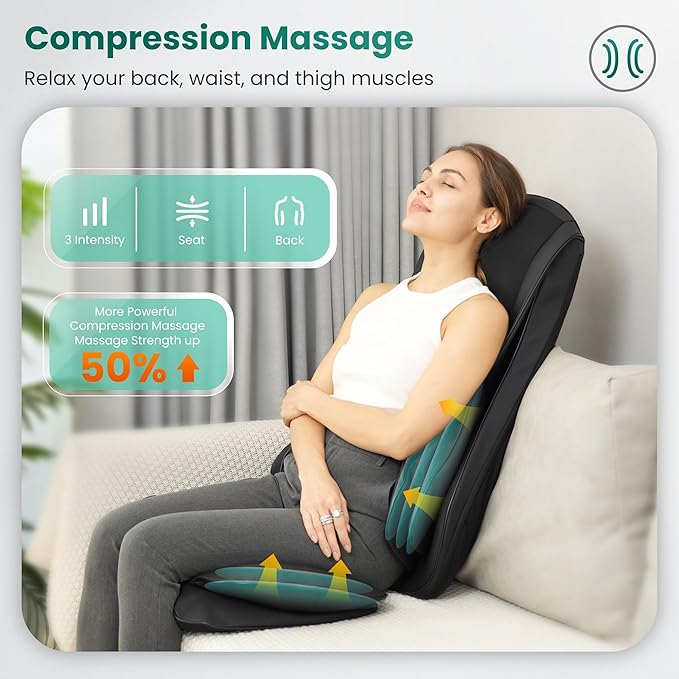 Snailax Shiatsu Neck and Back Massager with Heat Chair Massager with Compression Full Body Massage Chair Pad Seat Massager Gifts