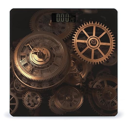 Gears Clock Bronze Century Weight Scale Digital Electronic Scales Bathroom Scale Larg LCD Backlight Display High Precision MeasurementsTempered Glass