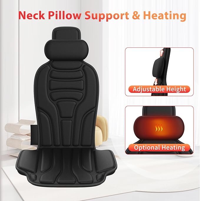 Back Massager with HeatVibration Massage Chair Pad with 5 Massage Modes &amp Adjustable Heat Levels Memory Foam Back Massager Cushion for Office Chair or Home UseMidnight
