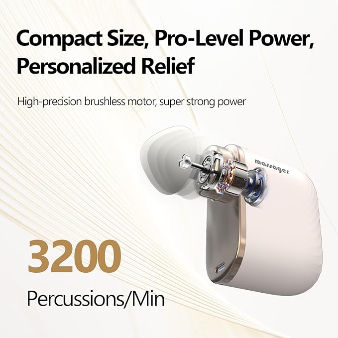 Mini Massage Gun Portable Deep Tissue Muscle Massager with 4 Heads Adjustable Speed &amp Pressure Quiet Powerful Motor Rechargeable Handheld Percussion Massager for Neck Shoulder Back &amp Leg